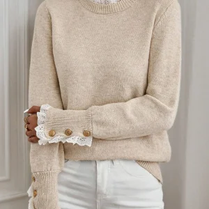 Higher neck loose lace patchwork top