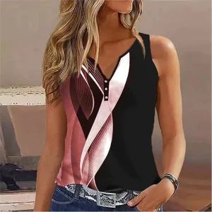 V-neck Abstract Print Sleeveless Tank Top