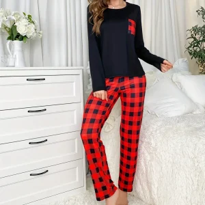 Festive print long sleeve pajama set